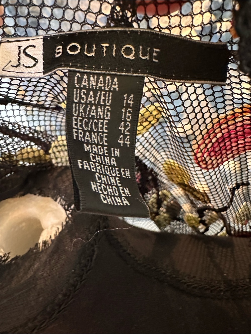 ⭐️ Black Sheer Mesh Cardigan with Pink, Yellow & Orange Appliqués - Picture 5 of 12